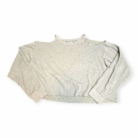 PINK VICTORIA’S SECRET Women’s Gray Long Sleeve Cropped Raw Hem Sweatshirt Size - Picture 1 of 4